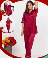 Silk 2 Piece Pajama Suit Nightwear for Women  Premium Nighty Set